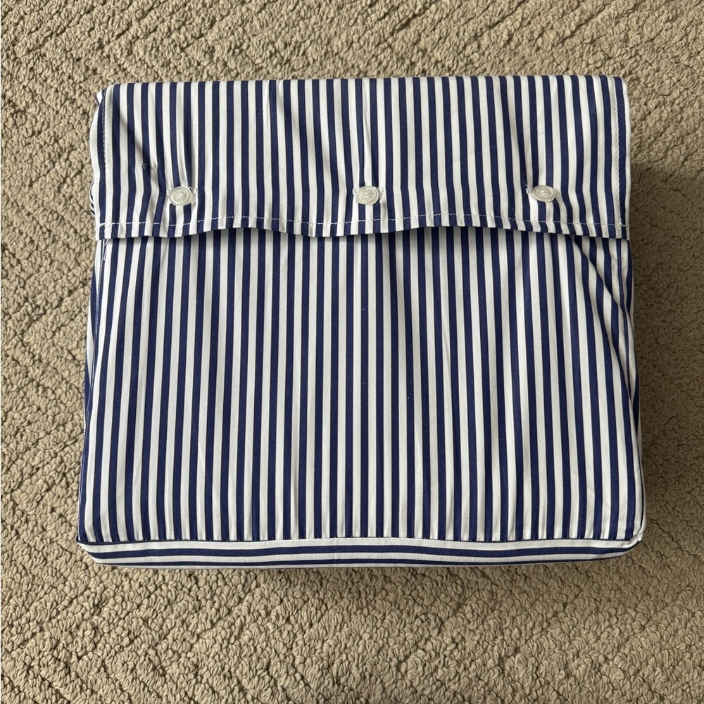Ralph Lauren Organic Shirting Stripe Blue Queen Duvet Cover, Blue, White